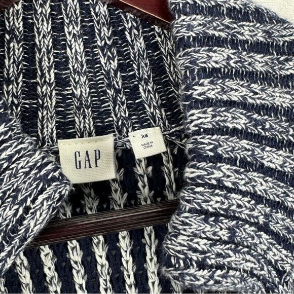 Gap Ribbed Toggle Front Long Cardigan Sweater Blue White XS Fisherman Nautical - Picture 13 of 16